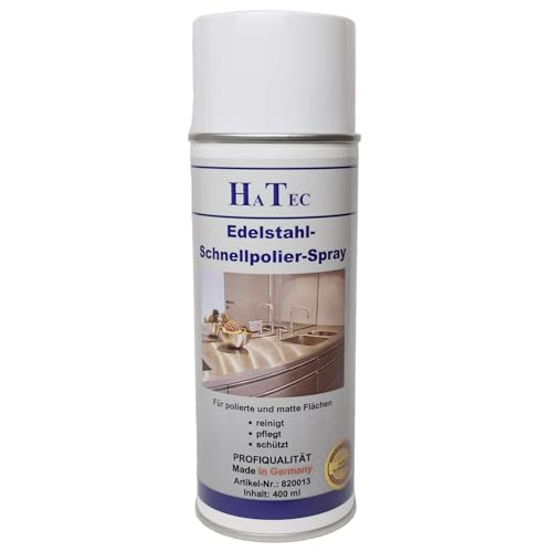 HaTec - Spray de cuidado de acero inoxidable, 400 ml, limpiador de acero inoxidable, para cocina, ascensores, pasamanos, vehículos, cromo, aluminio, etc.