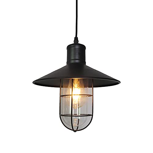 Lámpara colgante de techo para comedor de estilo industria antigua en vidrio y metal negro E27