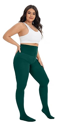 Image of CozyWow Plus Size Tights for Women 80D Soft Solid Color Semi Opaque Pantyhose High Waist 1X 2X 3X 4X