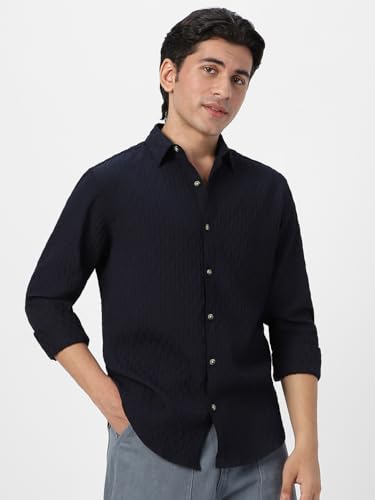 Image of Urbano Fashion Men's Cotton Full Sleeve Regular Fit Textured Shirt with Spread Collar