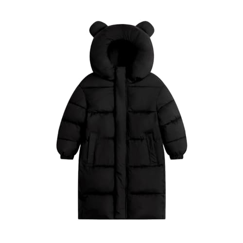 Kids Boys Girls Hooded Puffer Parka Coat Cute Bear Ear Plain Zip Up Quilted Thermal Down Jacket Soft Puffy Outwear