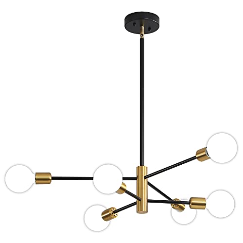 Deyidn Modern Chandelier Sputnik Light Fixture Black Gold Mid Century Chandelier 6 Lights For Dining Room Kitchen Bedroom Living Room #TOP7