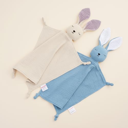 Image of WoodFe Muslin Loveys for Babies，Lovies for Babies Gifts,Security Blanks for Baby Boys and Girls,Bunny Lovey