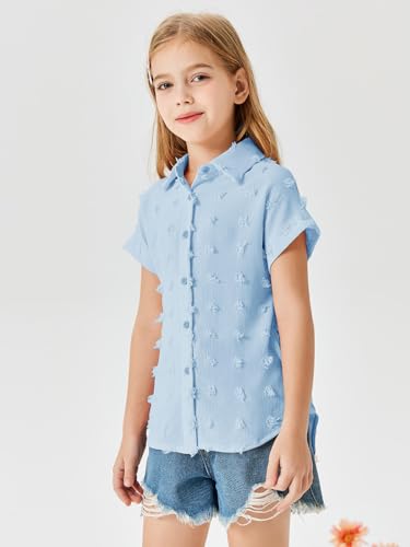 Haloumoning Girls Button Down Shirts Short Sleeve Kids Casual Chiffon Blouse Summer Tops T-Shirt4