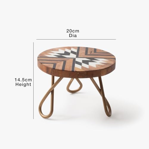 Image of CASA Decor Tribal Souk Wood & Metal Pizza Pastry Cake Stand Pack of 1 (Brown, Diameter-8 Inch)