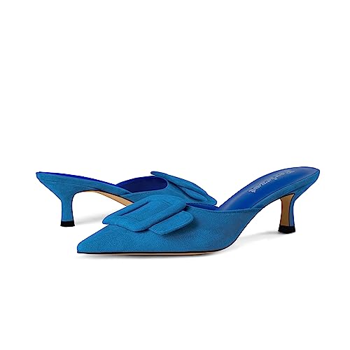 Image of Fericzot Mule Slippers for Women,Slingback Buckle Pumps Pointed Toe Kitten Heels Shoes Slides Backless Dress Sandals