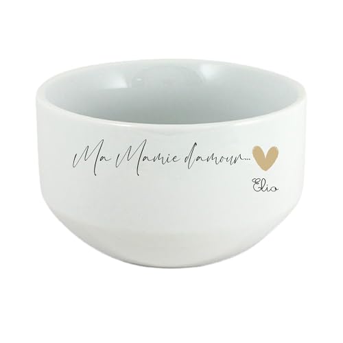 Bol à Céréales/Soupe en Céramique Ma Mamie d'amour avec Signature Personnalisée Fête des Mamies - Prénom des Petits-Enfants - Bol Unique et Tendre