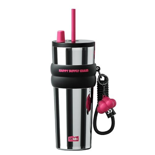 SDGA+ 24 OZ Insulated Tumbler witn Lid and Straw Stainless Steel, Insulated Reusable Leak Proof Water Bottle with Strap, Travel Portable Iced Coffee Mug for Hot and Cold, Thermal Cup for Women, Sliver