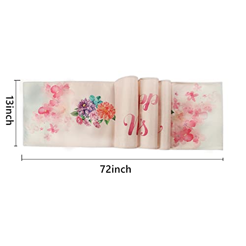 Mothers Day Table Runner , Rustic Table Runners 13X72 Inches , Cotton Linen Boho Table Runner, Happy Mother's Day Decor Table Runner For Mother' Day, Dining Party Holiday, Birthday #TOP5