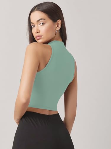 Image of Sugathari Women's & Girls' Solid Ribbed High Neck Sleeveless Crop Tops for Women (Top 37)