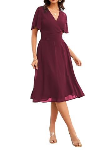 Image of Women's Summer Elegant Chiffon Wrap V Neck Aline Dress