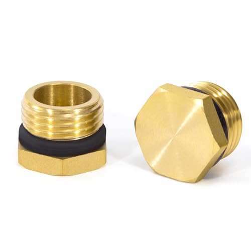 Tapón de Tubería de Latón, 2 Piezas 1/2 Pulgadas Macho Tapas de Manguera de Rosca con Goma, Hexagonal Accesorios de Plomería para Conexión de Tubería, Lavadora, Grifo