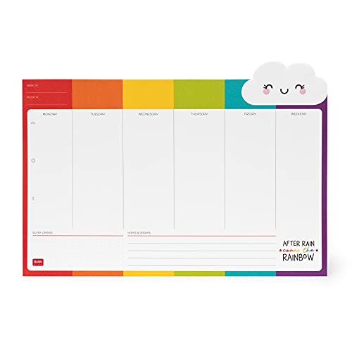 Legami - Planificador De Escritorio, Smart Week, 34 X 24 Cm, 55 Hojas Desmontables, Temática Rainbow, Para Anotar Proyectos, Apuntes, Compromisos, Papel De 80 G/M², Fabricado En Italia.
