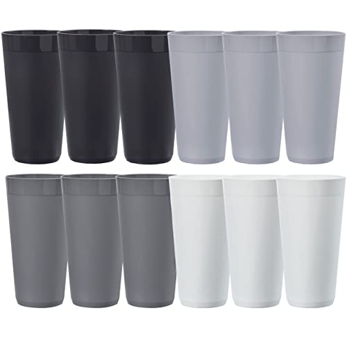 US Acrylic Newport 32 ounce Unbreakable Plastic Stackable Iced-Tea Tumblers in Grey Stone | Set of 12 Drinking Cups | Reusable BPA-free Made in the USA Top-rack Dishwasher and Microwave Safe
