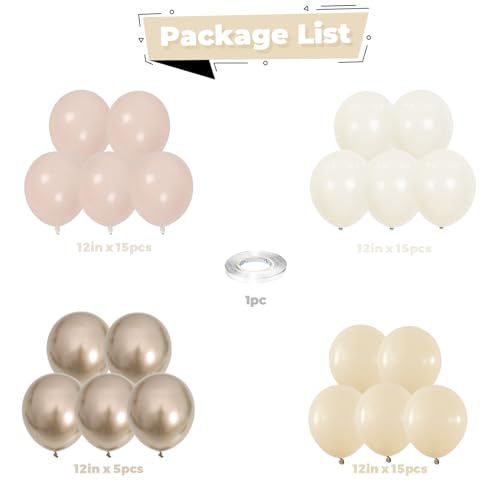 Image of Blush Gold Beige Neutral Balloons 50pcs 12 inch Blush Champagne Gold Latex Balloons Sand White Nude Apricot Helium Balloons for Birthday Party Decoration Wedding Baby Shower Bride DIY Supplies
