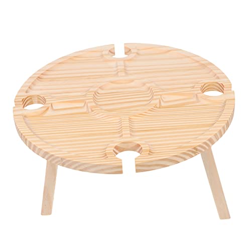 HOODANCOS 1Pc Portable Round Folding Table for Snacks and Wine for Picnics Camping and Outdoor Gatherings Easy to Clean and Maintain Lightweight Design Natural Wood Finish