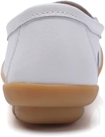 FolHaoth Womens Leather Loafers Comfortable Slip On Flats Casual Shoes Round Toe Moccasins Wild Walking Nurse Breathable Driving Fashion Soft Shoes 7 White image 4 of 5 B09V5B96SS