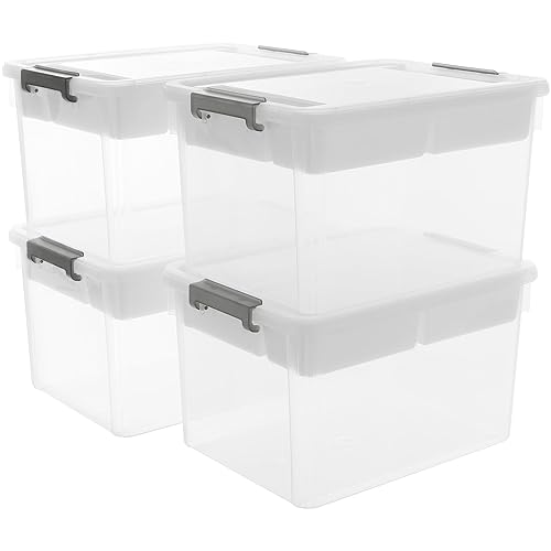Image of Citylife 32QT 4Packs Clear Craft Organizers and Storage Box with Tray | Stackable Art Supply Organizer Storage Bins with Lids for Beads, Markers, Sewing, Tools, Clothes, Files, Office Supplies