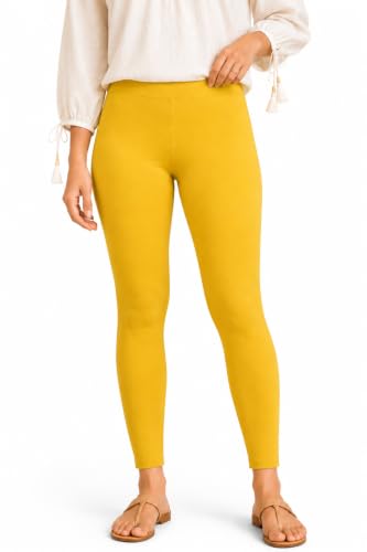 Image of Women's Cotton Lycra Ankle Length Leggings | Regular Rise, Soft 4 Way Stretch Fabric | Casual & Ethnic Wear