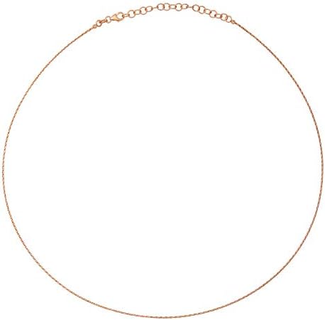 14k Italian Rose Gold Twisted Collar Neck Wire Cable Pendant Chain Necklace .8mm, Adjustable from 16” - 18”