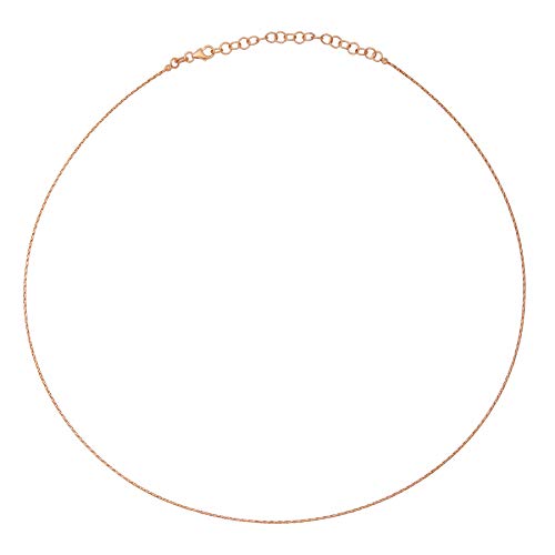 14K Italian Rose Gold Twisted Collar Neck Wire Cable Pendant Chain Necklace .8Mm, Adjustable From 16” - 18” #TOP3
