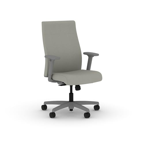 Image of HON Ignition 2.0 Ergonomic Office Chair with Adjustable Arms, Standard Synchro‑Tilt Recline, Upholstered Desk and Computer Chair for Home Office or Workstation, Titanium Frame, Fog