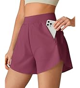 G4Free Chillwhisp Workout Shorts Women 2.5" A Line Elastic Waistband with Zipper Pockets for Runn...