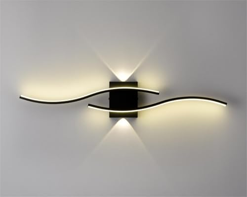 Image of DEYNITE Modern Black Creative Wave Strip Led Wall Light Fixture Industrial Wall Sconce for Bathroom Hallway Staircase Entryway 3000K Warm Light