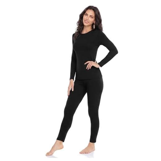 Thermal Underwear for Women Long Johns Set Fleece Lined Winter Cold Weather-Black S