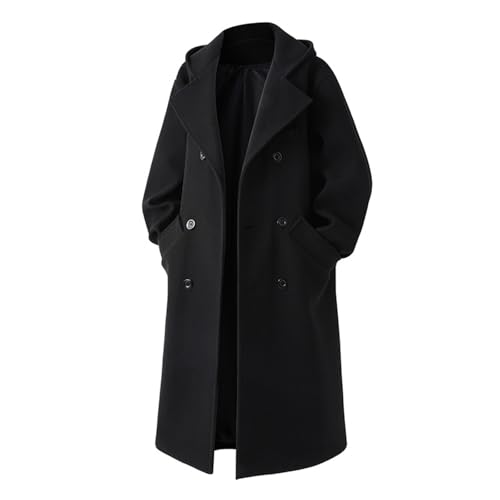 KHIRVWL Wintermantel Herren Elegant Dufflecoat Reverstasche Trenchcoat Mit Taschen üBergangsmantel Langarm Mantel Bequeme Herbstmantel Oversize Wollmantel Doppelreihiger Mantel Klassischer
