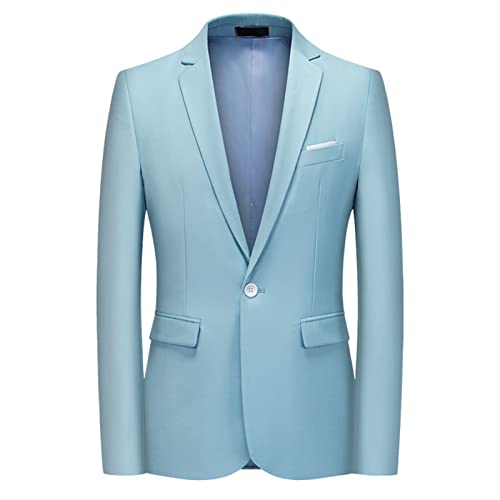Men Slim Fit Daily Blazer One Button Lapel Slim Fit Business Jacket Solid Casual Formal Wedding Party Sport Coat (Light Blue,Medium)