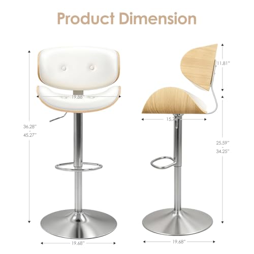 Image of Adjustable Swivel Bar Stools Chair,Counter Height Bar Stools with Back,350 LBS PU Leather Bar Stool for Kitchen Island,Upholstered Pub Stools with Footrest (White, Set of 6)