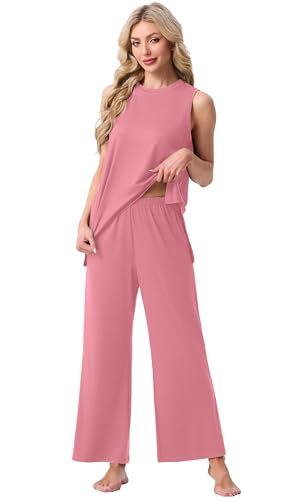 Image of PrinStory Womens Pajamas Sets 2 Piece Soft Pjs for Women Sleeveless Pajama Set Summer Loungewear with Pockets