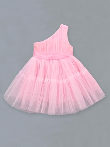 Image of A.T.U.N. (All Things UBER Nice) Girls Knee Length Solid One Shoulder Bow Fit & Flare Dress