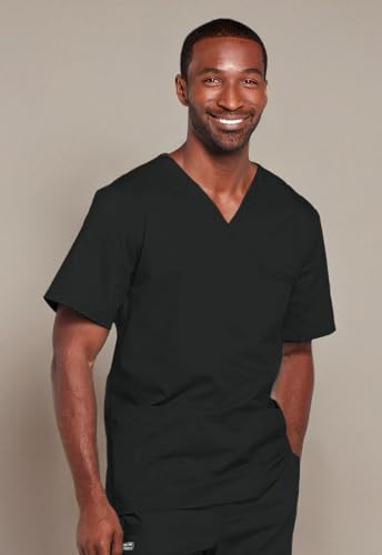Image of Cherokee Scrubs for Men & Women V-Neck Scrub Top with 4 Pockets, Cotton Blend Soft Stretchy Easy Care Nursing Uniform - 4725