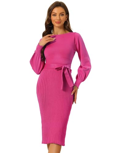 Image of Allegra K Women's Knit Pleated Dresses Casual Belted Midi Sweater Dress