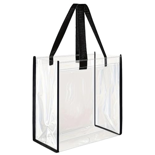 10 Pack Clear PVC Tote Bags, Waterproof Transparent Bags with Sturdy Handles for Stadiums, Beach, and Travel, 12 X 12 X 6 Inches