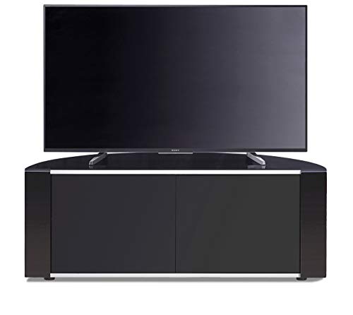 MDA Designs Sirius 1200 Remote Friendly Beam Thru Glass Door Gloss Piano Black Profile & Silver Trim up to 55" LCD/Plasma/LED Cabinet TV Stand - Image 3