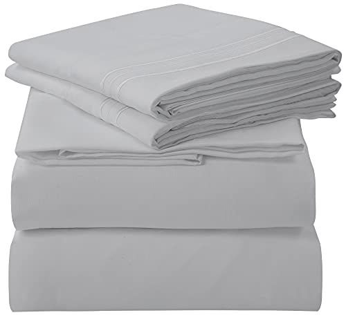 Image of ROYALE LINENS 4 Piece Full Sheets Set - Soft Brushed 1800 Microfiber Bedding - 1 Fitted and 1 Flat Sheet, 2 Pillow Cases - Wrinkle Free & Fade Resistant - Hotel Luxury Bed Sheets Set (Silver, Full)