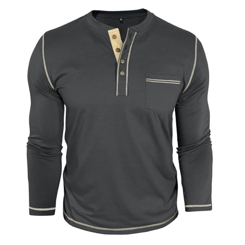 Mens Long Sleeve Henley Shirts Casual Button T-Shirt Stylish Pullover Tee Shirt with Pocket3