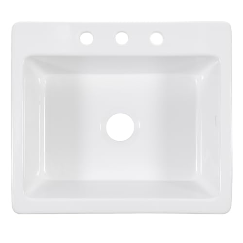 Sinkology SK413-25FC-WH-3-SC Jackson Crisp White Fireclay 25 Inch Single Bowl Drop-In Kitchen Sink thumb #2