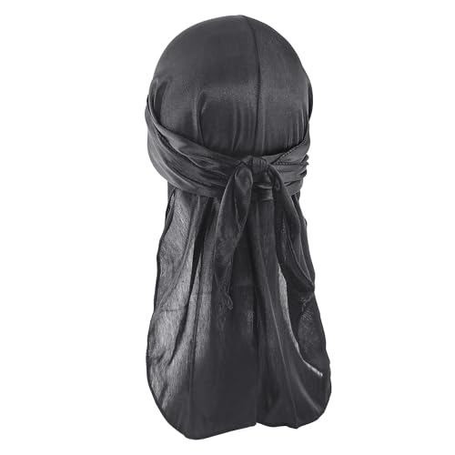 Medsuo Black Silky Durag Cap Head Wrap Ultra-Soft...