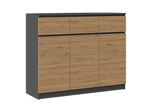 CDF Kommode Anthrazit Artisan 3 Türen 3 Schubladen Komode & Sideboards Schubladenkommode Sideboard 75 cm Hoch Wohnzimmer Komodenschrank 40x120x75 für Schlafzimmer Arbeitszimmer Flur Schubladenschrank