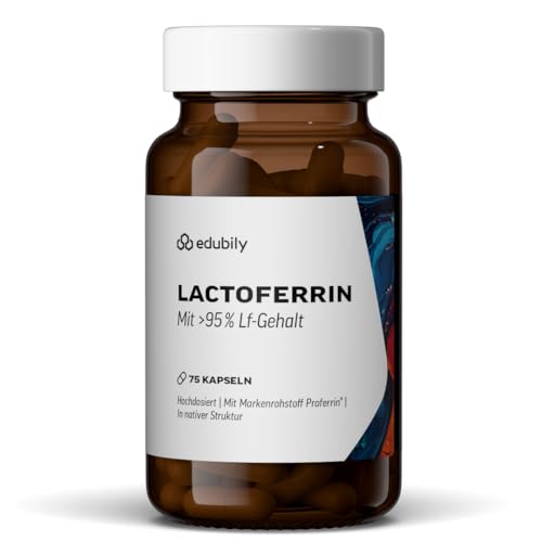 edubily® Lactoferrin - Lactoferrin Kapseln als hochwertiges eisenbindendes Protein - mit Proferrin® Markenrohstoff (95% Lactoferrin), 300 mg pro Kapsel - 1 Kapsel täglich (75 Kapseln, laktosefrei)