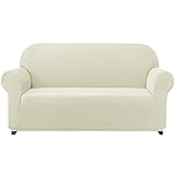 SUBRTEX Stretch Sofa Slipcover 2 Piece Sofa Cover 3 Seater Soft Couch Slipcover Washable Furniture Covers, Jacquard Fabric Small Checks(Ivory,Sofa)