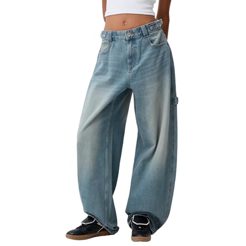 Baggy Jeans for Woman Y2K Low Rise Wide Leg Oversized Cargo Jeans Vintage Casual Loose Boyfriend Denim Pants
