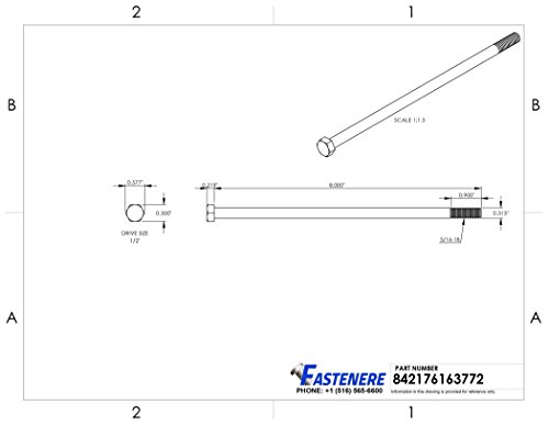 Image of 5 /16-18 x 8 inch Hex Head Cap Screw Bolts, External Hex Drive, Stainless Steel 304, Partially Threaded, Stainless Steel, Quantity 5
