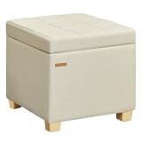 SONGMICS Square Storage Ottoman, Foot Stool Footrest with Legs, Ottoman Cube with Hinged Lid, for Living Room, Bedroom, 16.9 x 16.9 x 18.1 Inches, Linen-Look Fabric, Summer Sand ULOM509LF01