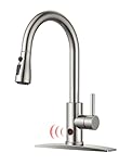FORIOUS Touchless Kitchen Faucet with Pull Down Sprayer, Single Handle Contemporary Smart Motion Sensor Faucets for Kitchen Sink Farmhouse RV Bar Laundry Camper, Lead-Free, Brushed Nickel