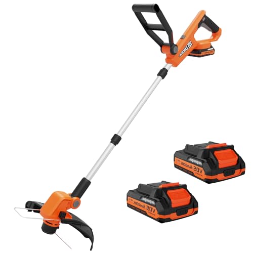 VARSK 20V String Trimmer Cordless, 12 Inch 2 in 1 Trimmer and Edger, Automatic Line Feed, Includes 2 X 2.0Ah Batteries/1 X Fast Charger/6 X Spare Spools, for Lawn, Garden, etc